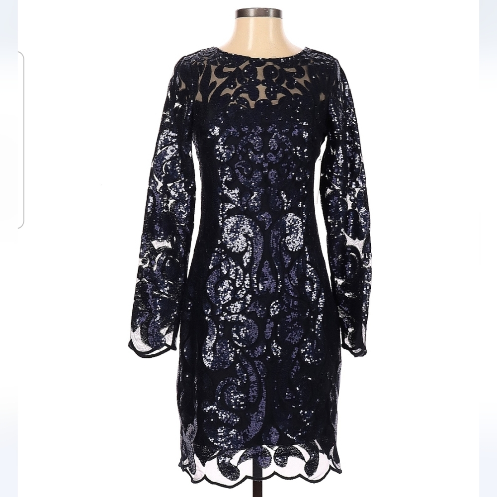 LAUNDRY BY SHELLI SEGAL Navy  Blue Sequin Cocktail Dress | SZ 6